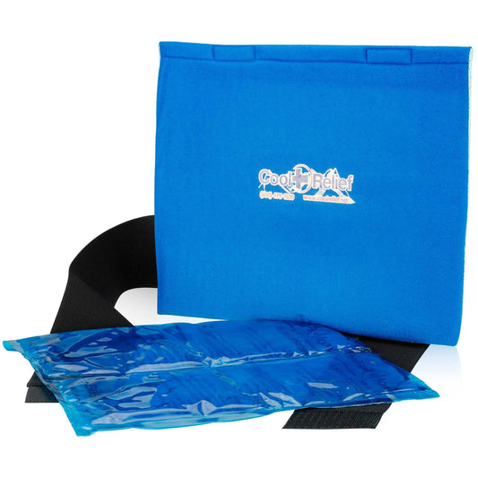 Blue gel ice pack with adjustable wrap for cold therapy and injury relief